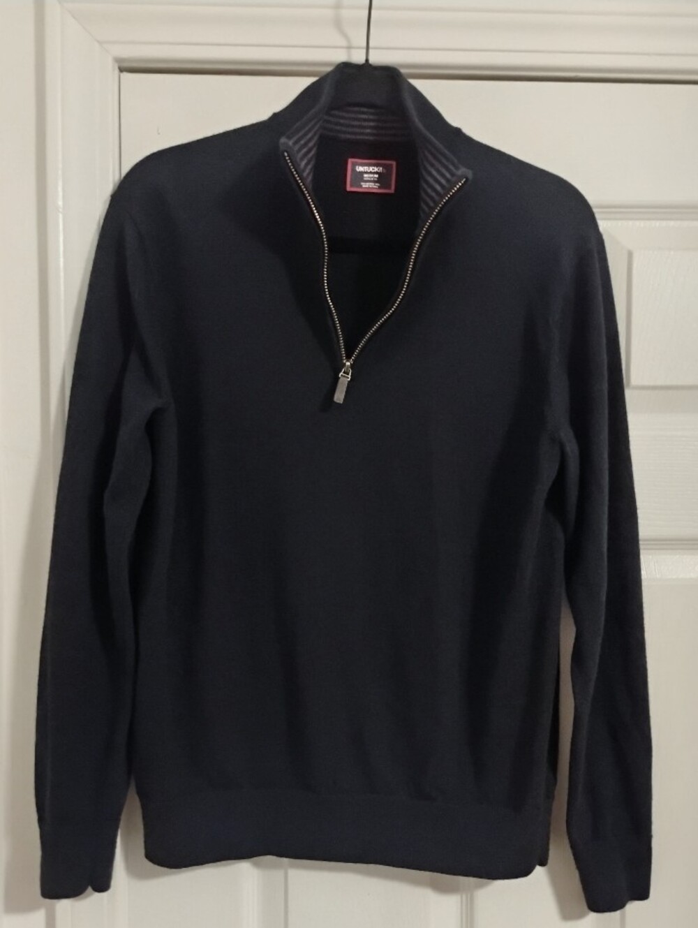 UNTUCKit Sweater Mens Medium Blue Belguardo Merino Wool 1/4 Zip Mock Neck